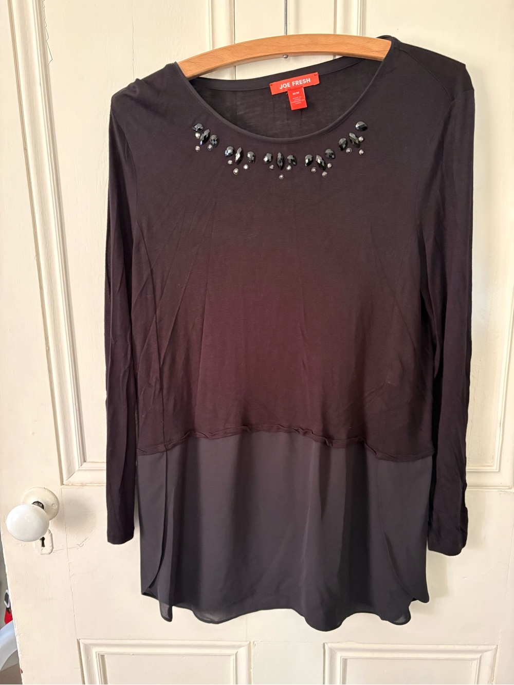 Joe Fresh Black Long Sleeve Tunic with Bead Neckline